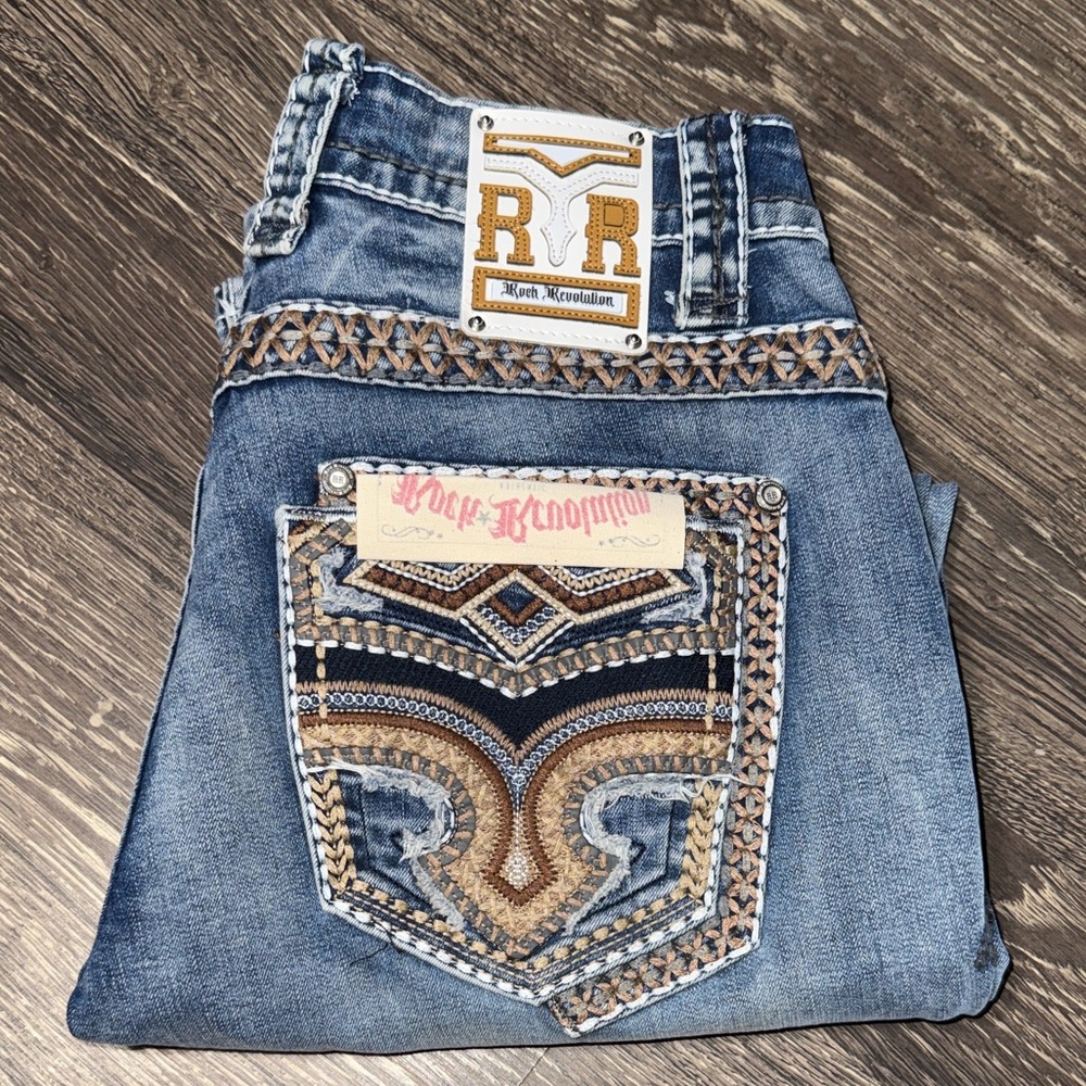 Rock ⭐️ Revolution Blue Embroidered Jeans 32x32 #RR030